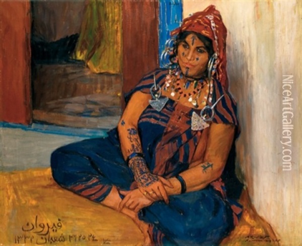 Portrait De Moubaraka A Kairouan Oil Painting - Alexandre Roubtzoff
