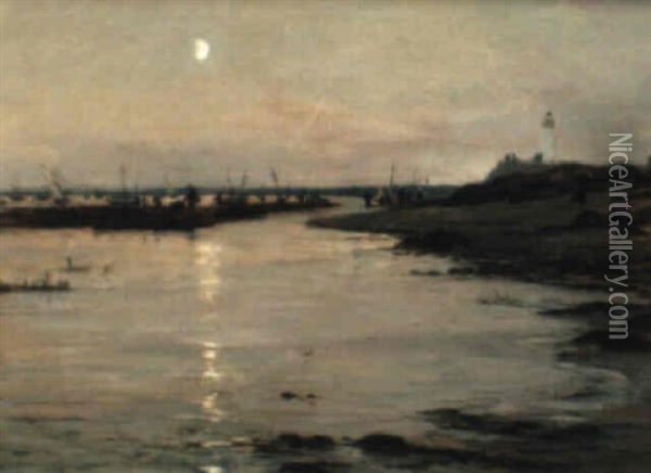 Retour De Peche Au Clair De Lune Oil Painting - Alfred Guillou