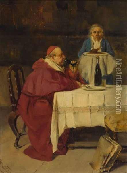 Speisender Kardinal Oil Painting - Joseph Emanuel Weiser