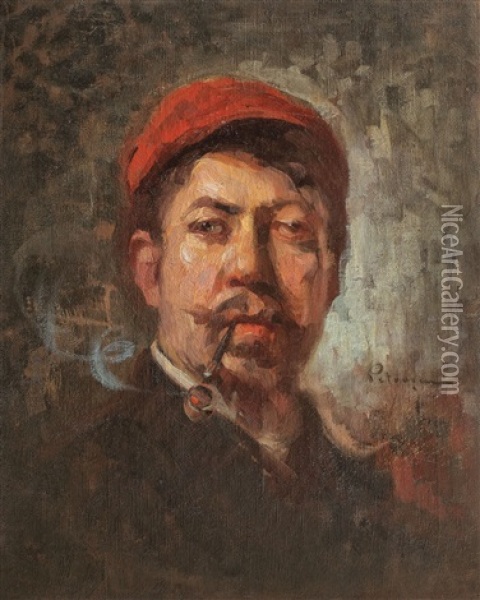 Autoportret Cu Pipa Oil Painting - Gheorghe Petrascu