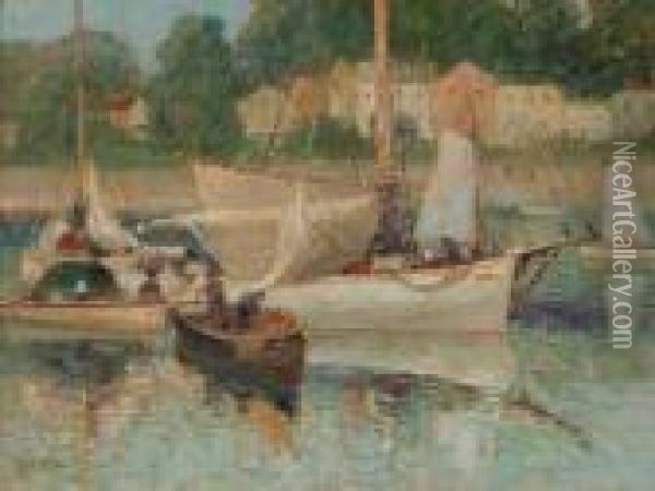 Boats In A Harbor Oil Painting - Paul King