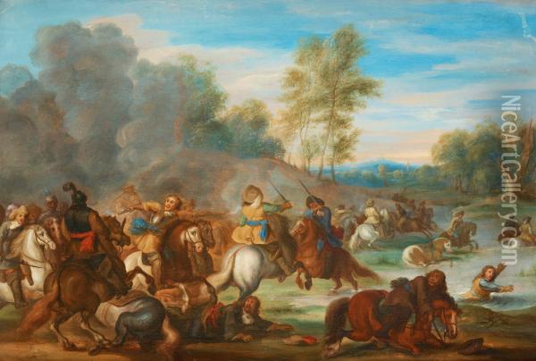 Cavalry Battle Oil Painting - Lambert de Hondt