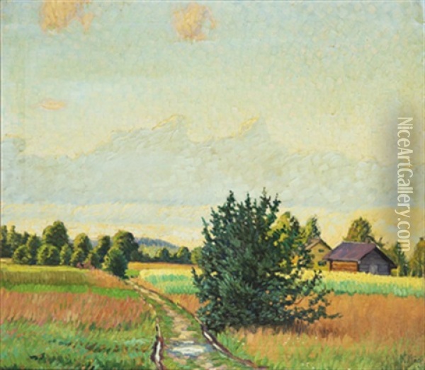 Landskap Med Byggnader Oil Painting - Konrad Maegi