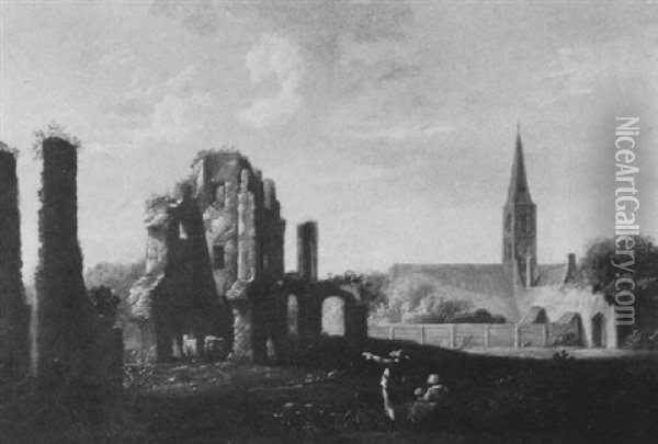 Landschaft Mit Ruinen Und Einer Dorfkirche Oil Painting - Charles Cornelisz de Hooch
