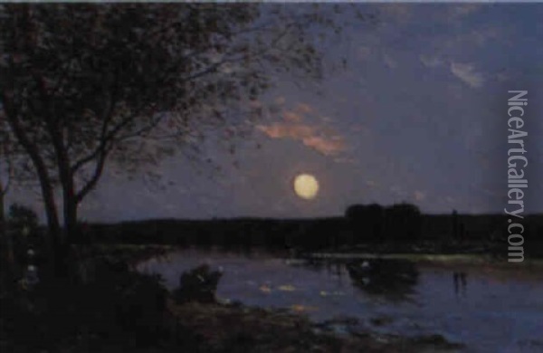 Lever De Lune Pres De Bonnieres Oil Painting - Hippolyte Camille Delpy