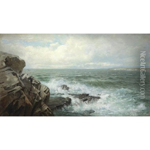 Beavertail Point, Narragansett Bay, Rhode Island Oil Painting - William Trost Richards