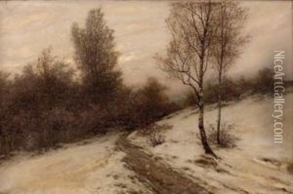 Winterlandschaft Mit Birken Am Wegrand Oil Painting - Philip Barlag