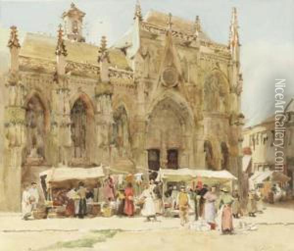 Market Scene
Watercolor On Paperboard Oil Painting - Hector Caffieri