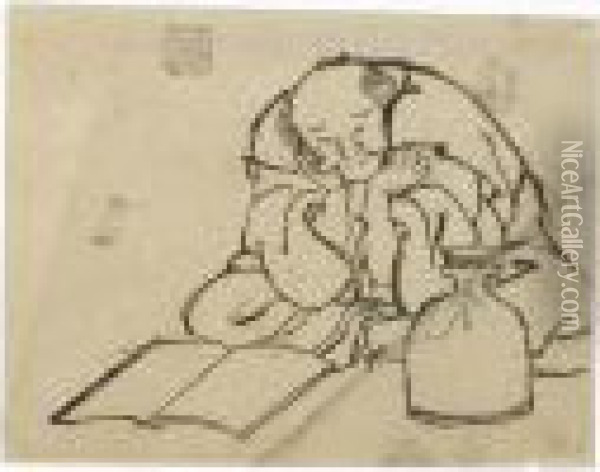 Dessin : Homme Accroupi Oil Painting - Katsushika Hokusai