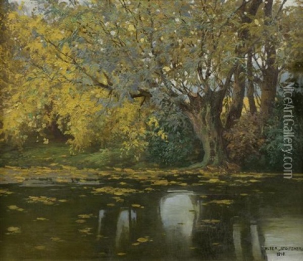 Herbstliche Flusslandschaft Oil Painting - Walter Stoitzner