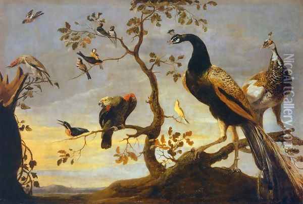Group of Birds Perched on Branches Oil Painting - Frans Snyders