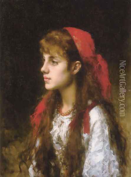 A Russian Beauty Oil Painting - Alexei Alexeivich Harlamoff