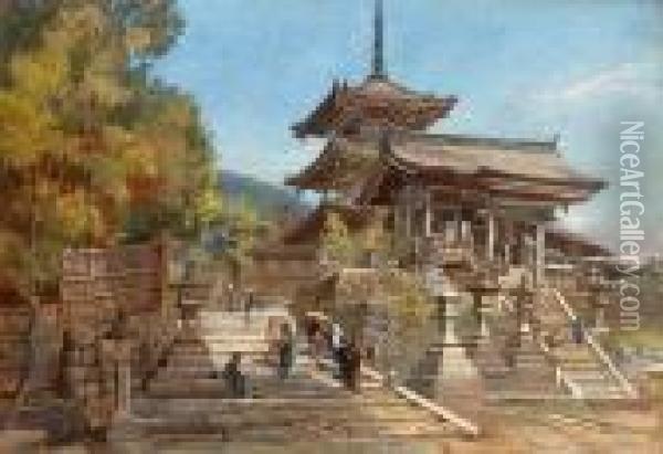 The Saimon (west Gate) Of The Kiyumizu-dera Temple, Kyoto, Japan Oil Painting - Frank Dillon