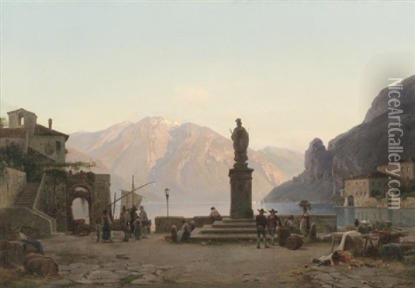 Torvepladsen I Riva Ved Lago Di Garda Oil Painting - Frederik Niels Martin Rohde