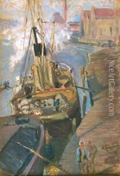 Danzig, Boote Im Hafen Oil Painting - Alfred Scherres