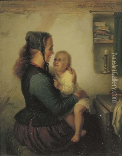 Mutter Und Kind Oil Painting - Johann Georg Meyer von Bremen