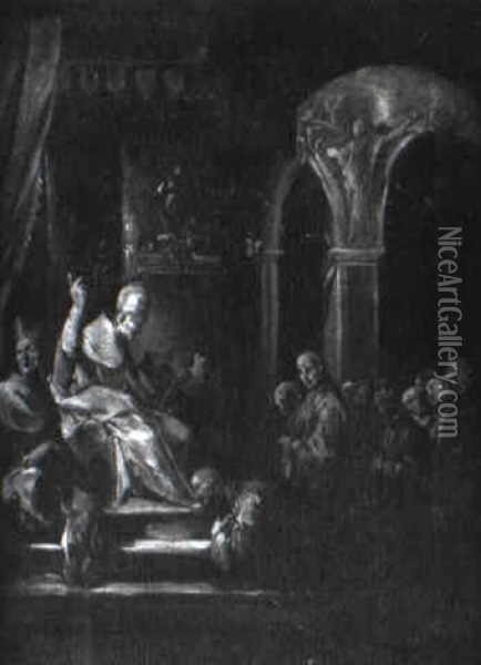 Saint Bruno Kneeling Before A Pope Oil Painting - Domenico Gargiulo