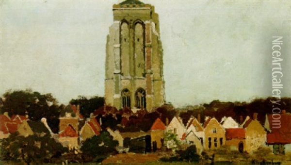 A View Of The Dikke Toren, Zierikzee Oil Painting - Johannes Christiaan Karel Klinkenberg