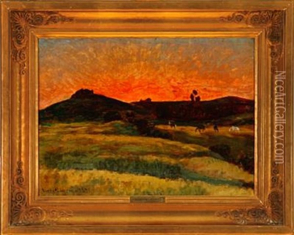 Sunset At Kronebakken, Denmark Oil Painting - Viggo Pedersen