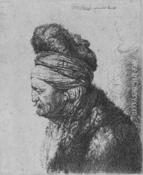 The Second Oriental Head (b., Holl. 287; H. 132; Bb. 35-4) Oil Painting - Rembrandt Van Rijn