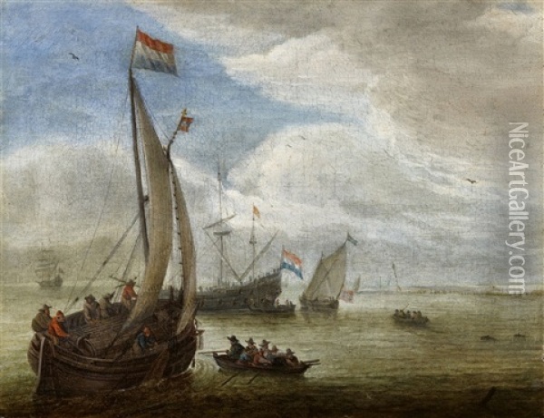 Sailing Ships In A Bay Oil Painting - Abraham de Verwer