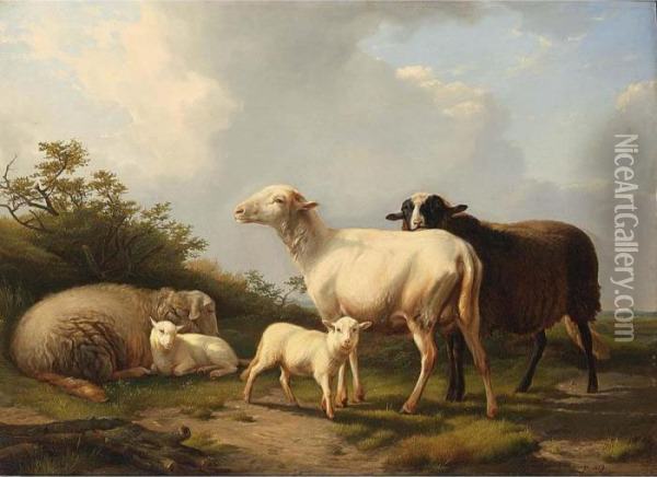 Sheep In A Summer Landscape Oil Painting - Eugene Joseph Verboeckhoven