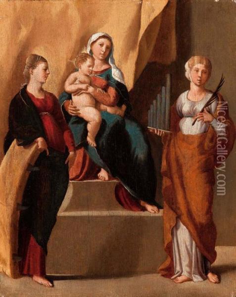 Madonna Col Bambino Fra Le Sante Caterina E Cecilia Oil Painting - Dosso Dossi