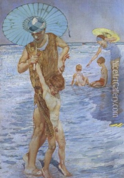 Sulla Spiaggia Di Fregene Oil Painting - Giulio Aristide Sartorio