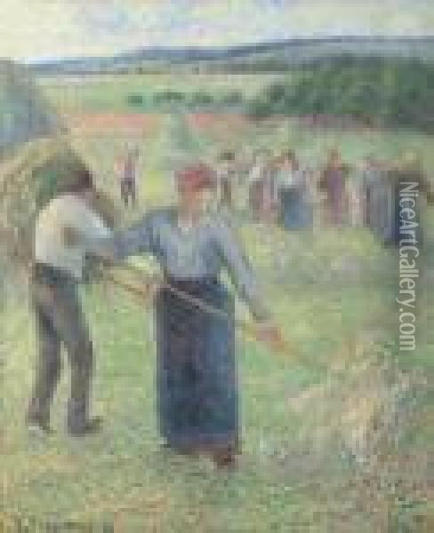 Fenaison A Eragny Oil Painting - Camille Pissarro