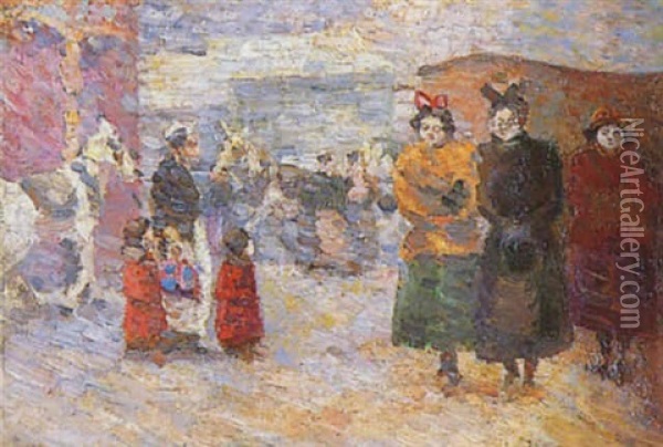 Femmes Et Enfants A La Fete Foraine Oil Painting - Louis Hayet