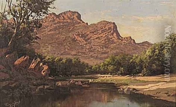 The Berg River, Paarl Oil Painting - Tinus de Jongh