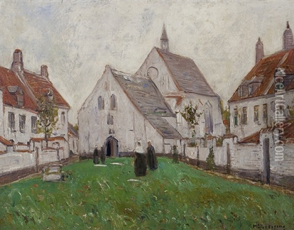 View In The Beguines Yard Oil Painting - Helmuth Liesegang