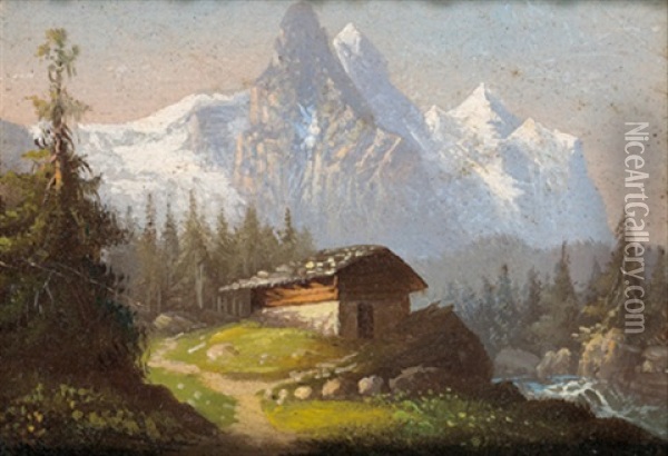Well Und Wetterhorn, Rosenlauigletscher Oil Painting - Hubert Sattler