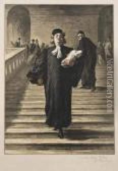 Descente Du Grand Escalier Du Palais De Justice Oil Painting - Honore Daumier