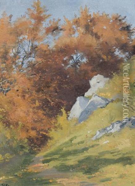 Herbstliche Wegpartie. Oil Painting - Auguste Bachelin