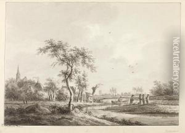 Figures On The Banks Of The Kromme Rijn, Werkhoven Oil Painting - Nicolaes Wicart