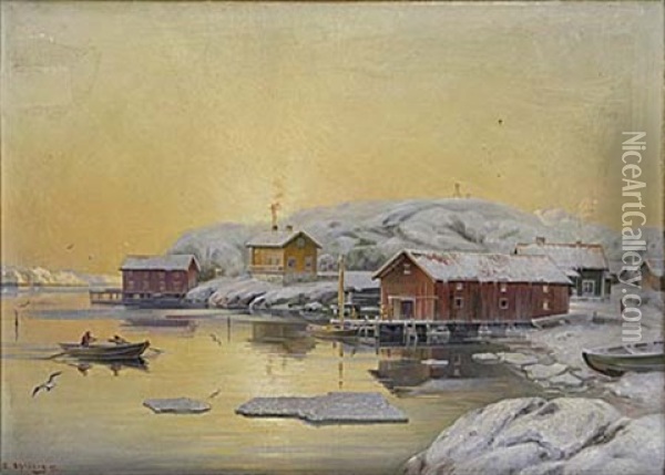 Gullholmen Vintermorgon Oil Painting - Arvid Magnus Ahlberg