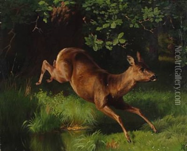 Et Raadyr Saetter Over En Groft Oil Painting - Adolf Heinrich Mackeprang
