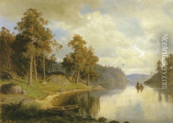 Insjolandskap Oil Painting - Edward (Johan-Edvard) Bergh