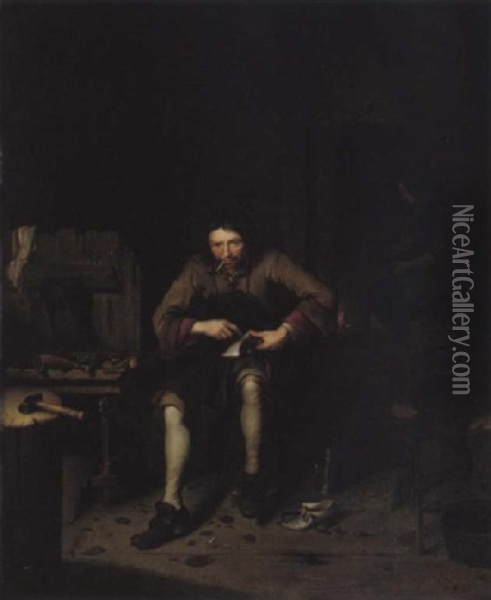 A Cobbler's Shop Oil Painting - Pieter Gerritsz van Roestraten