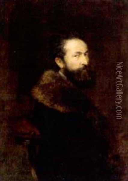 Portrat Eines Mannes In Pelz Verbramtem Mantel (self Portrait?) Oil Painting - Theodor Pixis