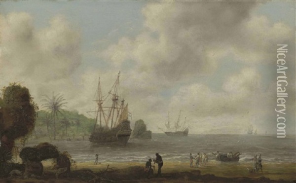 The Dutch Man-of-war Amsterdam Before The Brazilian Coast Oil Painting - Gillis (Egidius I) Peeters