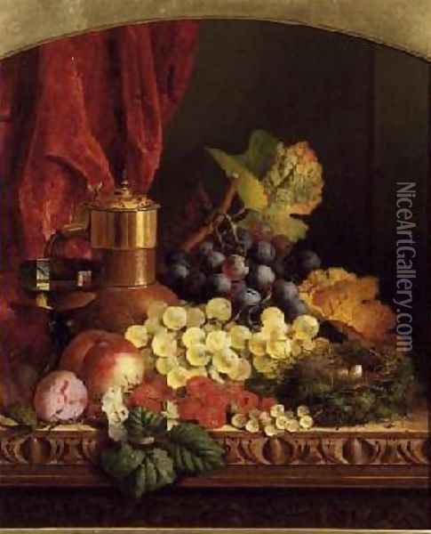 Grapes Peaches plums and other fruit Oil Painting - Edward Ladell