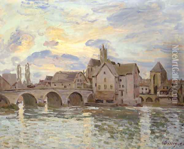 Le pont de Moret au soleil couchant Oil Painting - Alfred Sisley
