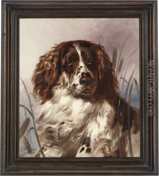A Faithful Spaniel Oil Painting - Walter Harrowing