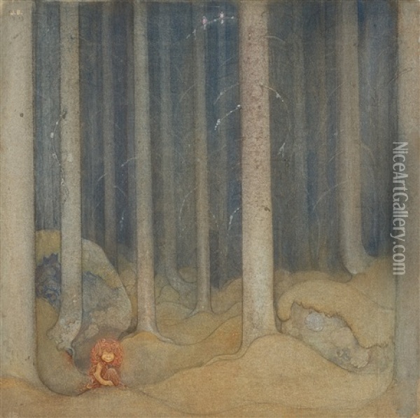 Humpe In The Woods Oil Painting - John Bauer