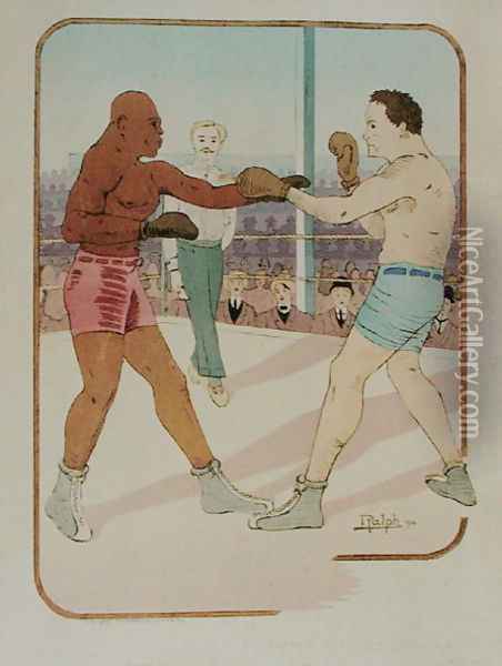 Poster advertising the Jeffries-Johnson boxing match, 1910 Oil Painting - Ralph
