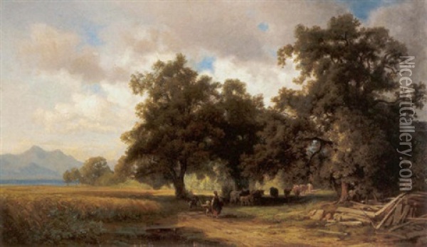 Heimtrieb Der Herde Am Seeufer Oil Painting - Wilhelm Boshart