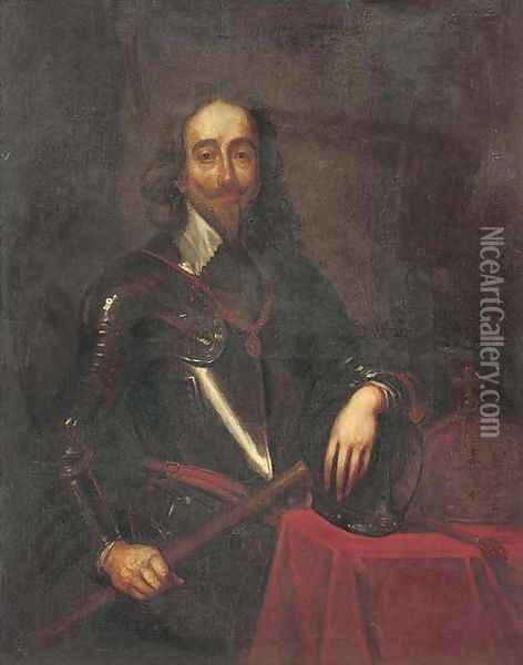 Portrait of King Charles I (1600-1649), three-quarter-length, in full armour, holding a seal with his right hand Oil Painting - Sir Anthony Van Dyck