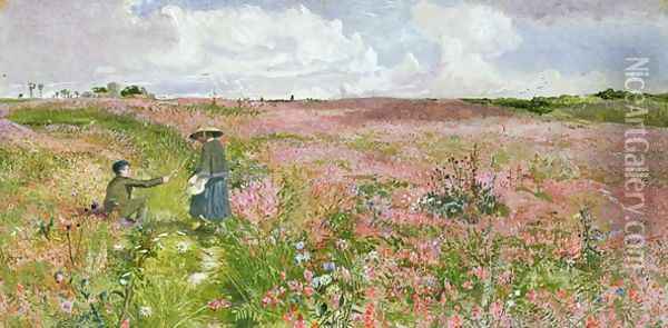 Sanfoin in Bloom view near Cobham, Kent Oil Painting - John Samuel Raven